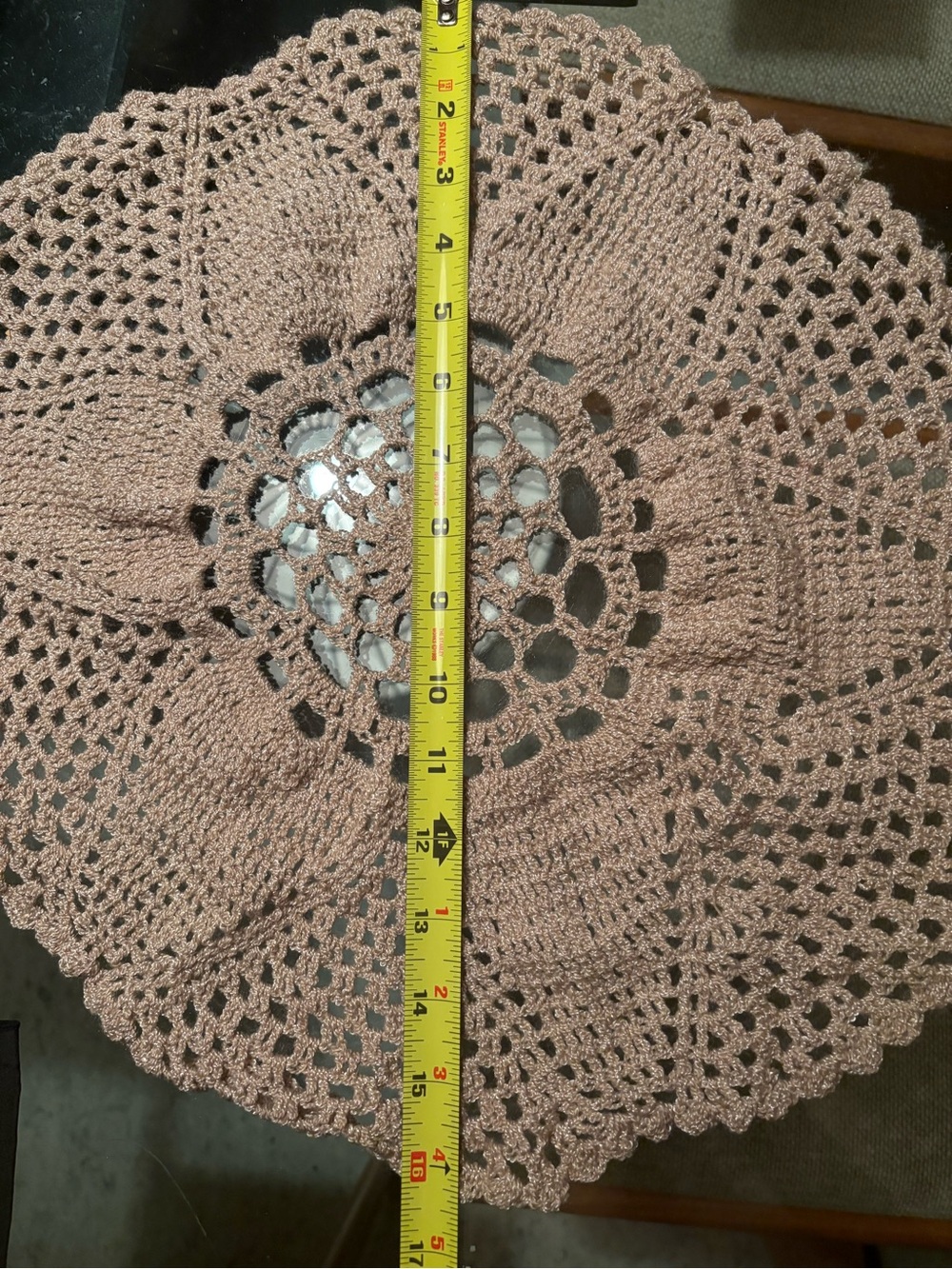 Crochet Doily Table Accent - Home Accents. Handmade. Cream & Tan. - Picture 4 of 5